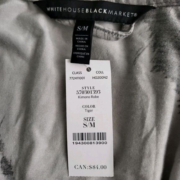 WHITE HOUSE BLACK MARKET Kimono Robe Womens S M NWT Soft Knit Black Gray Wrap - Picture 5 of 7